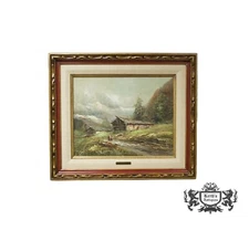 Vintage Oil Painting Signed Folini w/Linen Mat Border