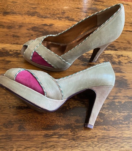 Poetic License Pop Star 7.5 US Gray Leather Fuscia Shoes - Picture 3 of 11