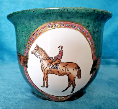 WBI Flower/Plant Pot Horse Jockey Equestrian Hunter Green Hand Painted  4.5"x5.5" | eBay