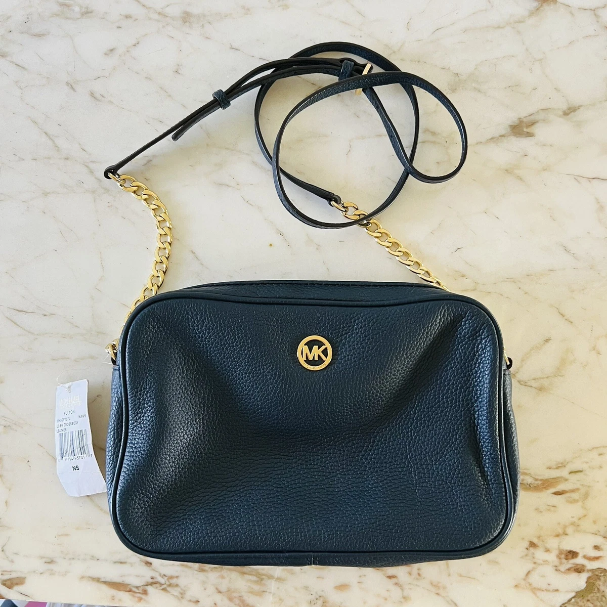 MICHAEL KORS Fulton Solid Navy Leather East West Crossbody Bag