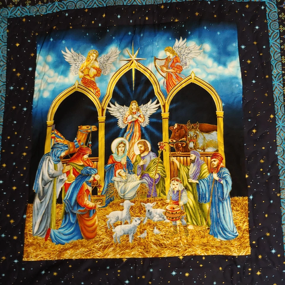 Missouri Star Nativity Advent Calendar Quilt - 34x57 Wall Hanging Blue Christmas - Image 3 of 4