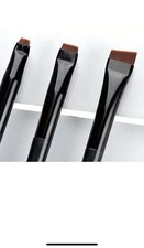 3pc Angled Flat Eyeliner Brush Set, Synthetic Fibre, Black Handle Brown