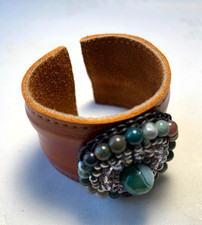 Hand crafted leather cuff circular bead design