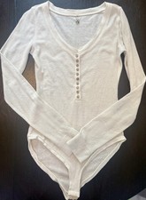 Intimately Free People Women s Henley Bodysuit M Off-white