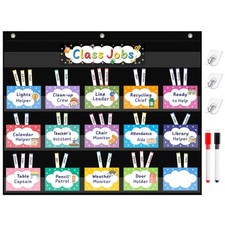 Class Jobs Pocket Chart with 70 Colorful Dry Erase Cards and 3 Hooks Management
