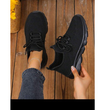 Black Mesh Lace Up Athletic Sneakers Breathab...