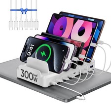 300W Charging Station for Multiple Devices, 8 Port Multi USB C Fast Charger S...