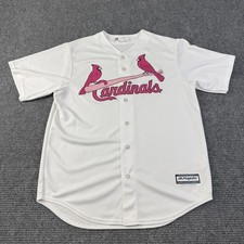 St Louis Cardinals Jersey Mens Large White Pink MLB Baseball Majestic Cool Base
