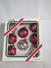 Vintage Rauch Mercury Glass Christmas Ornaments Starburst Red Silver 2 1/4" 600D