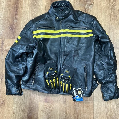 VTG NWT HWK Motorsports Genuine Leather Cafe Racer Padded Motorcycle Jacket 4X - product listing photo