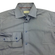 Eton Shirt Mens 15 34/35 Blue Stripe Contemporary Fit Dress Cotton Long Sleeve