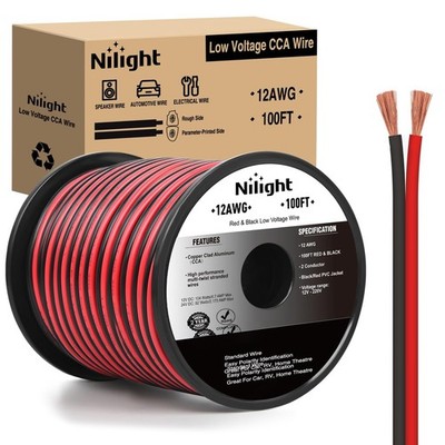 12AWG 100FT Copper Clad Aluminum Wire 12/2 Gauge Red Black CCA Electrical Cable