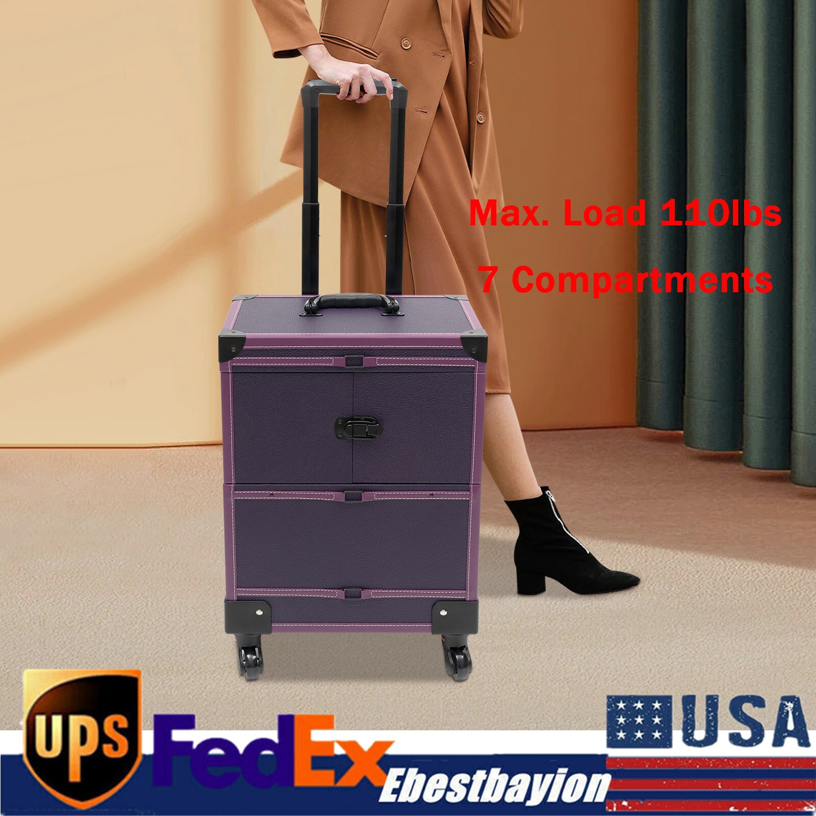 Professional Rolling Makeup Train Case with Mirror for Cosmetic Artists  