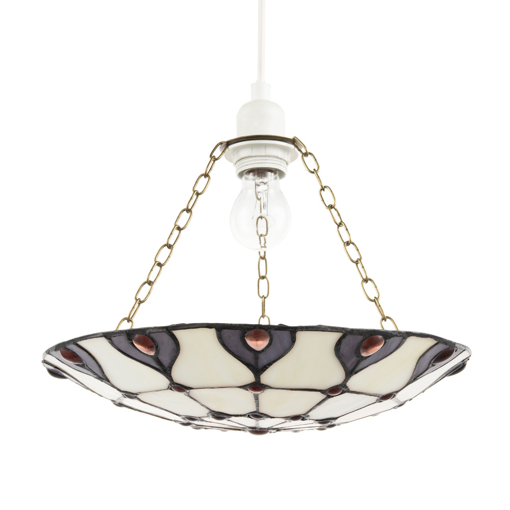 Purple and Amber Stained Glass Tiffany Pendant Shade with Red Beads by Happy ...