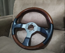Momo Fighter Woodleather Combination Steering Wheel Used From Japan