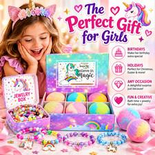 Unicorn Bath Bombs for Girls with Jewelry Bracelets Gift Box 6 Pcs