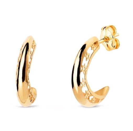 Pendientes oro 18k 750 Mls. Huecos Con Estrellas. 12x3 MM.