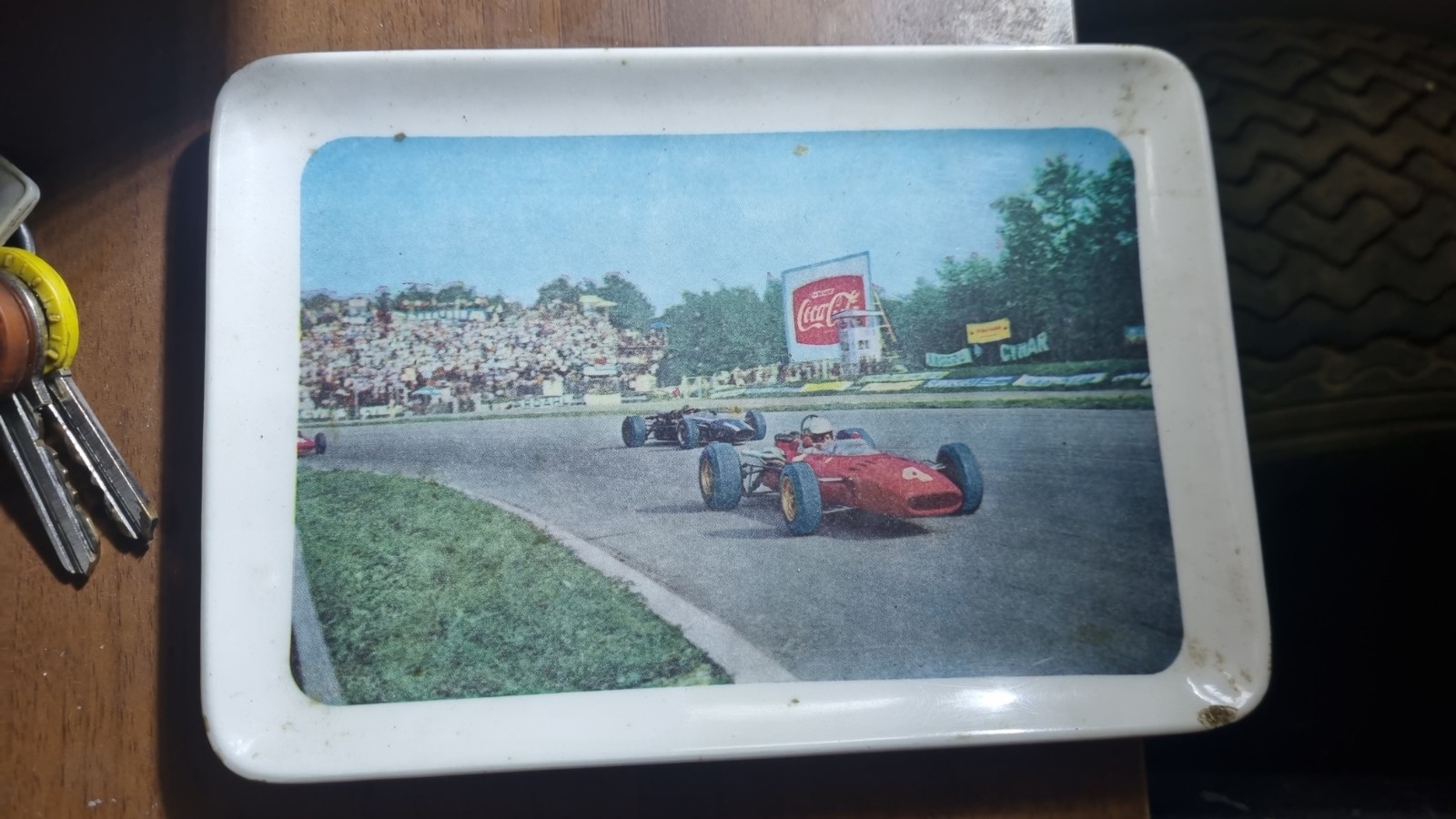 plastica pressata posacenere/vassoio smaltata Monza Mexico auto corsa Coca‑Cola
