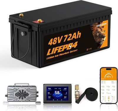 48V 72AH Lithium Golf Cart Battery, 18A Charger & LCD Monitor, 200A BMS