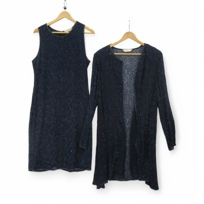 Elvi Outfit Dress 16 Jacket 18 Mother of the Bride Occasion Navy Beaded Preloved