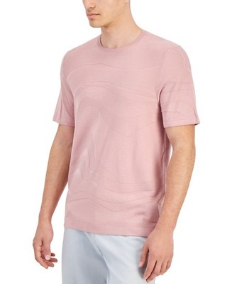 Alfani Men's Tonal Wave Jacquard T-Shirt Rayon/Nylon Pottery Clay-Large