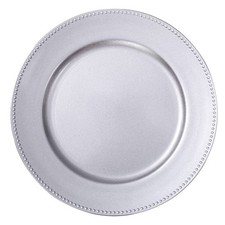 6 PCS 13 Inch Silver Charger Plates Round Beaded Dinner Plastic Table Decor
