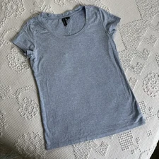 Cynthia Rowley women’s size Large light blue marled scoop neck cap sleeve shirt
