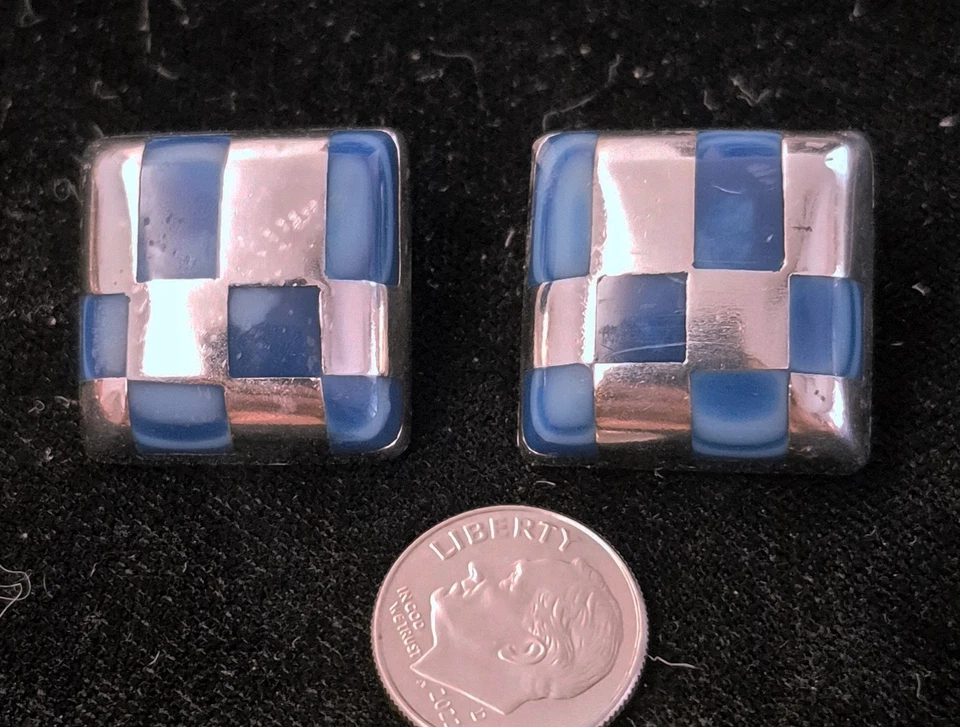 ИНКРУСТИРОВАННЫЕ СЕРЬГИ ИЗ ЛАПИЗА И ЧИСТОГО СЕРЕБРА - ЗАЖИМЫ - ЛУЧШИЙ ВИД - Изображение 2 из 4