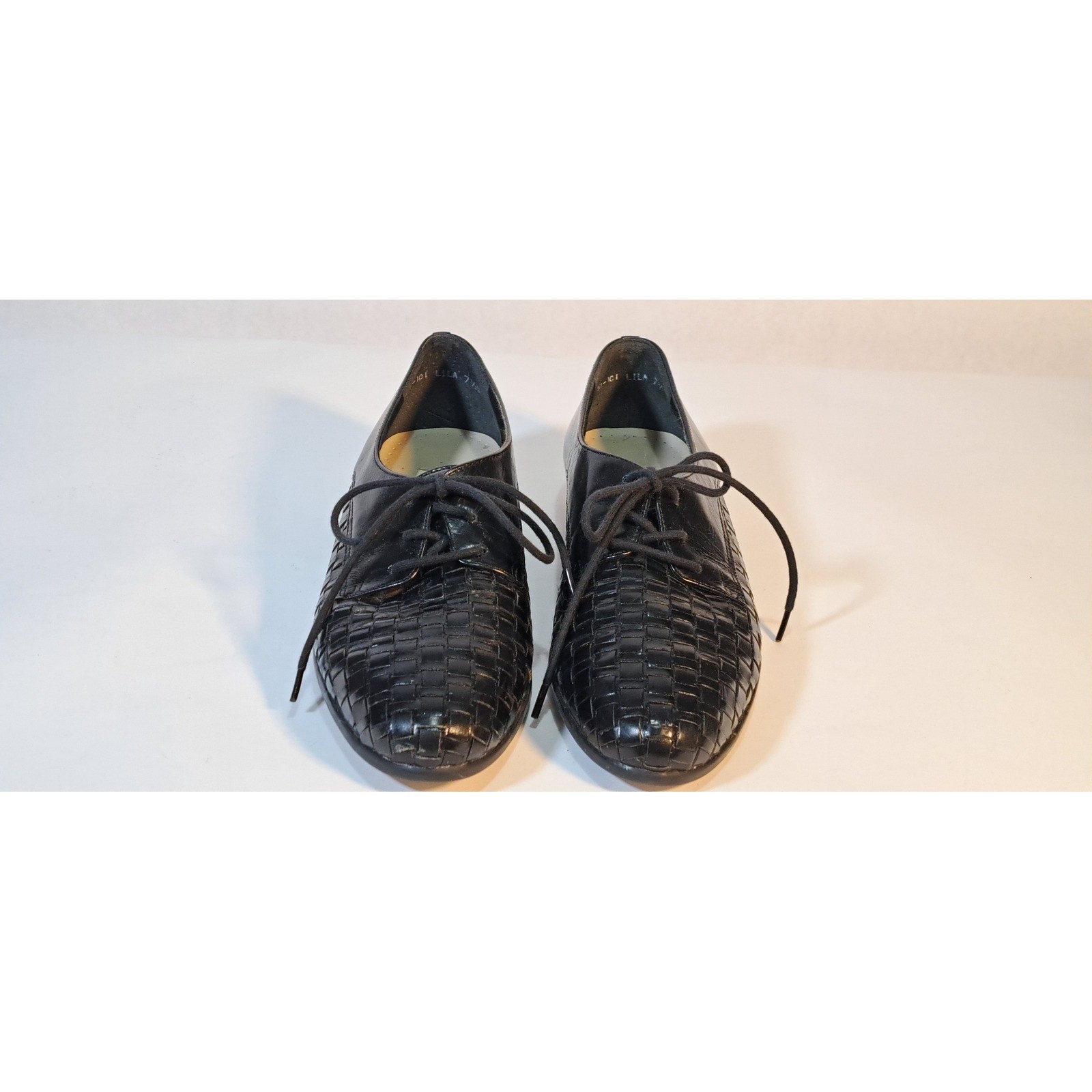 Trotters Black Leather Woven Lace Up Oxford Shoes Womens Size 7.5N