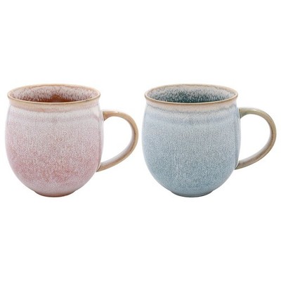 Tassen Reaktiv glasiert 2er Set Keramik rosa blau 370ml Kaffeetasse Farbverlauf Design