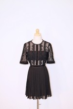 REISS Athena Lace Top Bodice Pleated A-Line Skirt Little Black Dress Size (0)