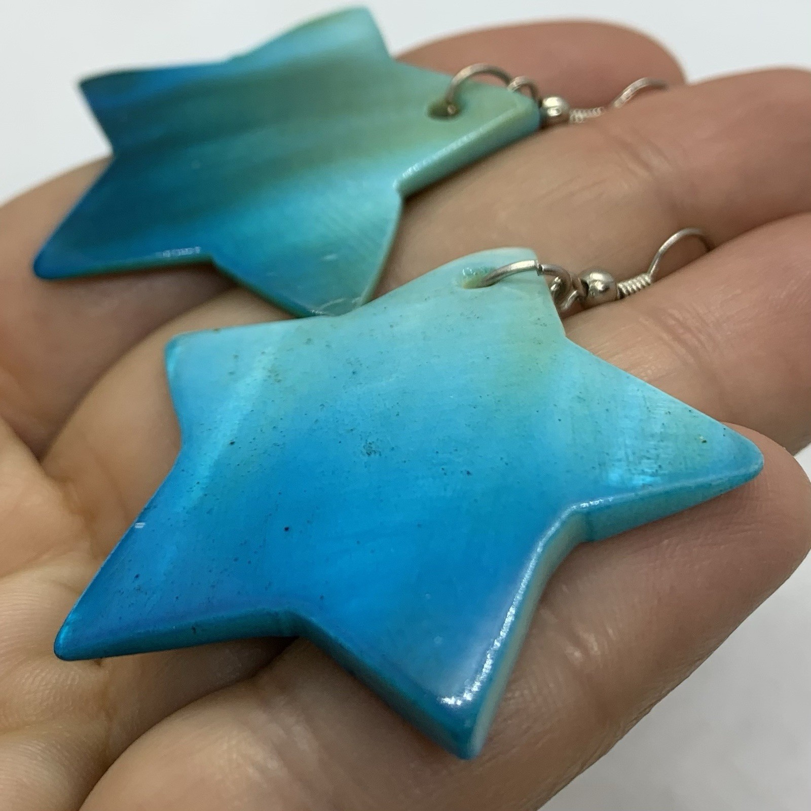 Vtg Large Blue Mop Star Dangle Statement Earrings… - image 4