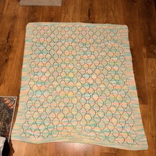 Handmade Crocheted Multicolor Pastel Baby Blanket With Bobbles/Poms 46 x 40