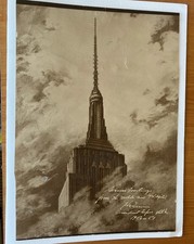 GRANDE PHOTO SÉPIA ETAT EMPIRE BLDG carte de Noël annonce de la tour radio 1950-1