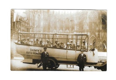 AK Köln --Dahm`s Auto-Rundfahrten m. Passagieren, Hintergrund Kölner Dom--(K)