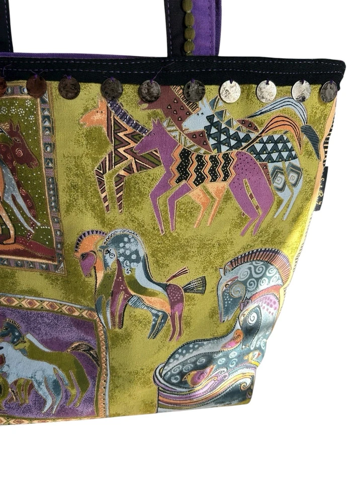 Bolso organizador Laurel Burch Wild Horses grande de lona de algodón 14x18 Foto 3 de 4