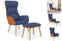 Relaxsessel Mit Hocker Blau Kunstleder & Stoff Lesesessel Relaxstuhl