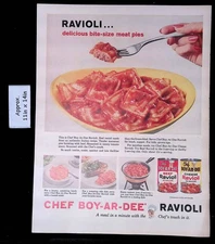 1960 CHEF BOY-AR-DEE BEEF & CHEESE RAVIOLI Delicious Bite-Size Print Ad 52432