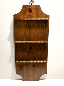 Vintage MCM Wood Rack Display Holder For 24 Souvenir Tea Spoon Collection