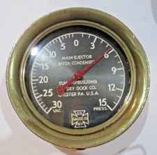 Vintage Us Gauge Co. Main Sun Shipbuilding Vacuum Steam Brass Ship Chester Pa