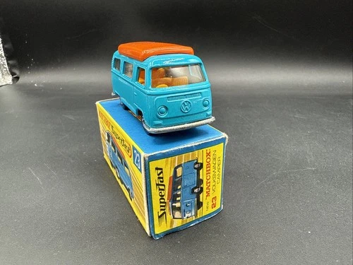 Superfast Lesney Matchbox #23 BLUE VW VOLKSWAGEN CAMPER BUS Original Box COMPLET