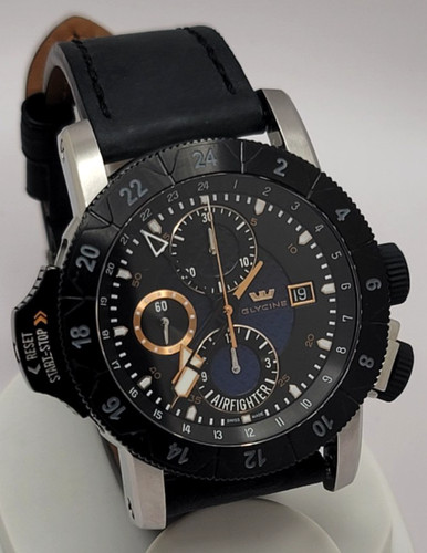 Glycine Airman Airfighter Automatic GMT Chronograph REF 3921.2 works with box