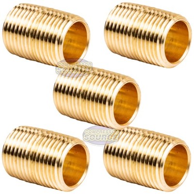 5 Pack 1/2'' NPT X Male Close Pipe Nipples Threaded Brass Fitting Pipe Connector