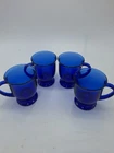 4 Vtg Anchor Hocking Cobalt Blue Glass Coffee/tea Footed Flared Lip Mugs