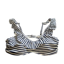 Vineyard Vines Bikini Top Womens L Navy Blue White Excellent Striped Ruffle