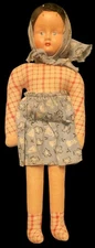 1940s - 1950s Poland made Cloth Doll / Composition Head Polka Dot Dress 11" Tall