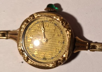 Armband Uhr Swiss Made Damen 15 Jewels Gold filled grün Edelstein Cal. 406 Rar?! - Bild 1 von 4