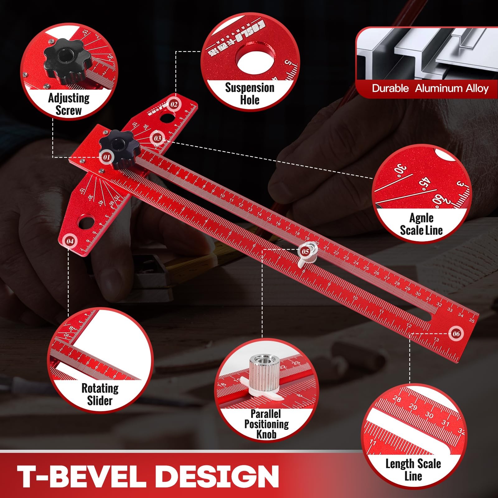 Adjustable Woodworking Scriber Marking Line Ruler Aluminum Alloy T-Square