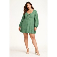 ASOS Design Babydoll Dress Womens 20 Green Houndstooth Boho Cottagecore