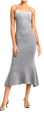 Milly Sz S Rhinestone Crystal Embellish Silver Metallic Dress Midi curve hugging